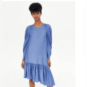 Zara tencel lyocell denim jeans asymmetric dress